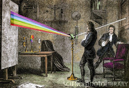 Newton recombining the colors with a prism