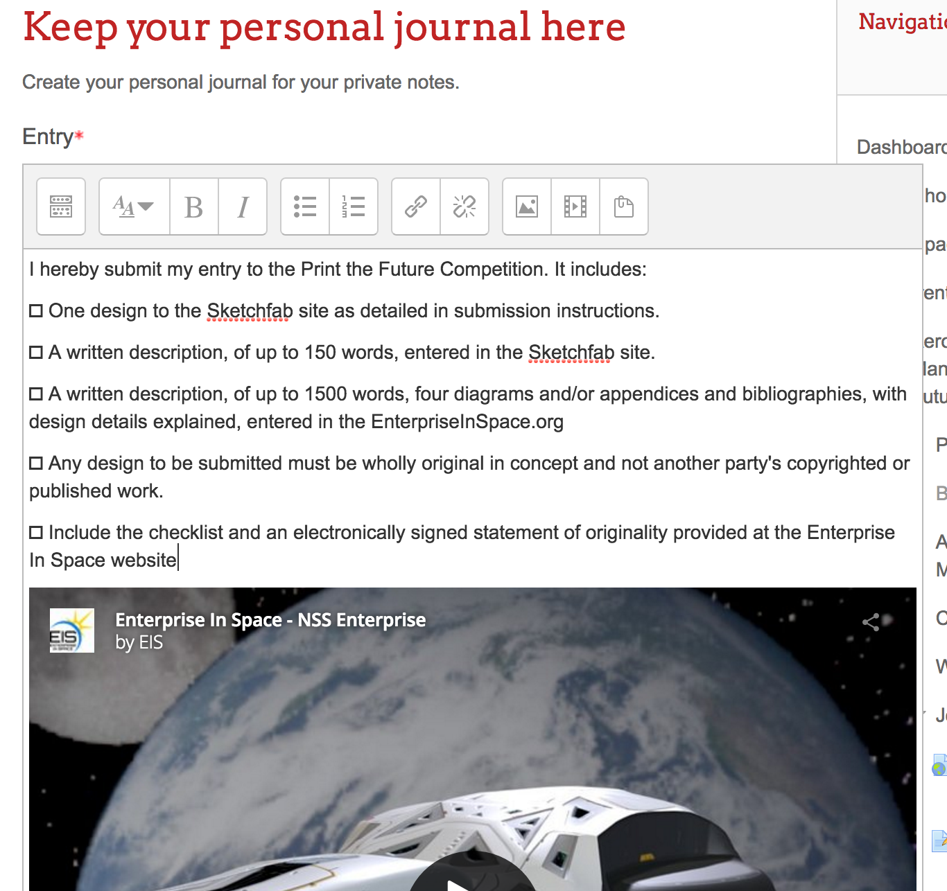 A screenshot of a journal entry on EIS Academy